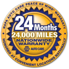 NAPA Peace of Mind 24 month / 24,000 mile nationwide warranty badge