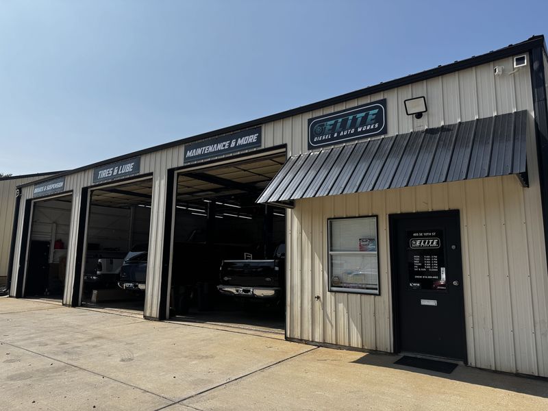 The Elite Diesel & Auto Works shop building at 405 SE 10th St in Oak Grove, Missouri